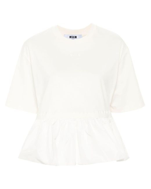 MSGM White Peplum-hem Colourblock T-shirt