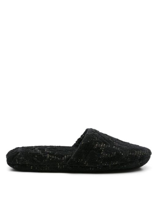 Versace Black Barocco Cotton Blend Slippers