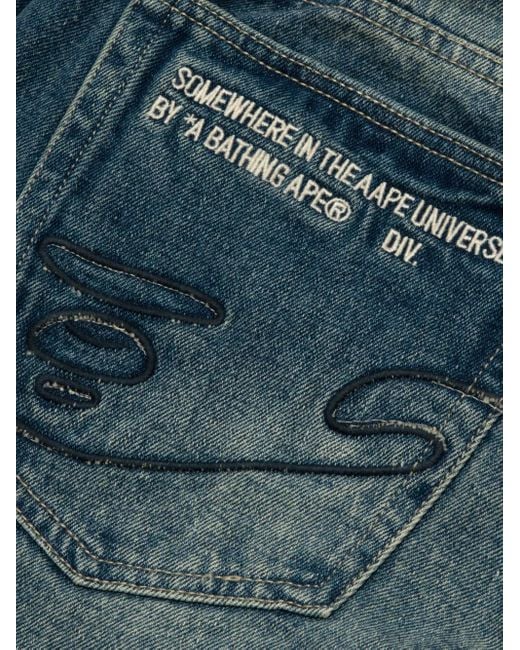 Aape By A Bathing Ape Blue Elasticated Logo-Patch Jeans for men
