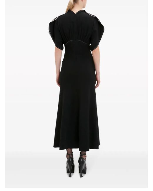 Victoria Beckham Midi-Jurk Met Gedrapeerde Mouwen in het Black
