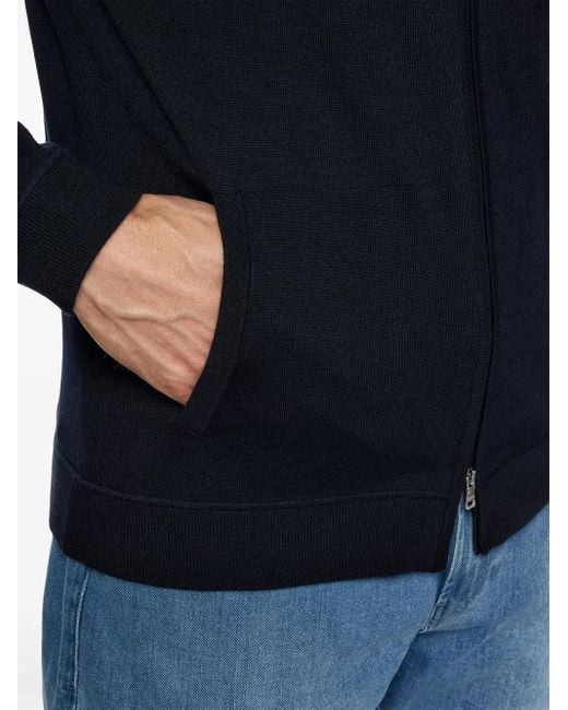 Boggi Blue Merino-Wool Zip Hoodie for men