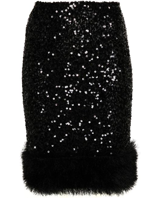Moschino Jeans Black Sequin-embellished Faux Fur-detail Miniskirt