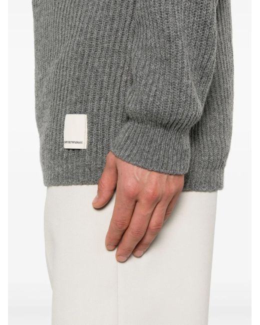Emporio Armani Gray Ribbed-Knit Wool Sweater for men