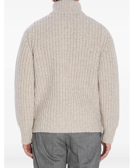 Roberto Collina Natural Ribbed Zipped Cardigan for men
