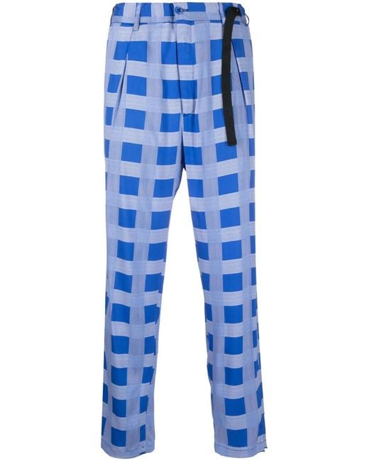 4SDESIGNS Blue Check-Print Trousers for men