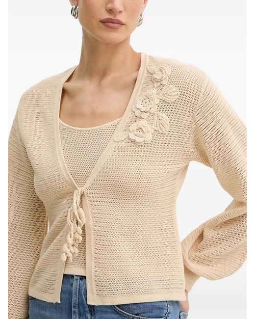 Twinset Blue Floral-Appliqué Open-Knit Cardigan