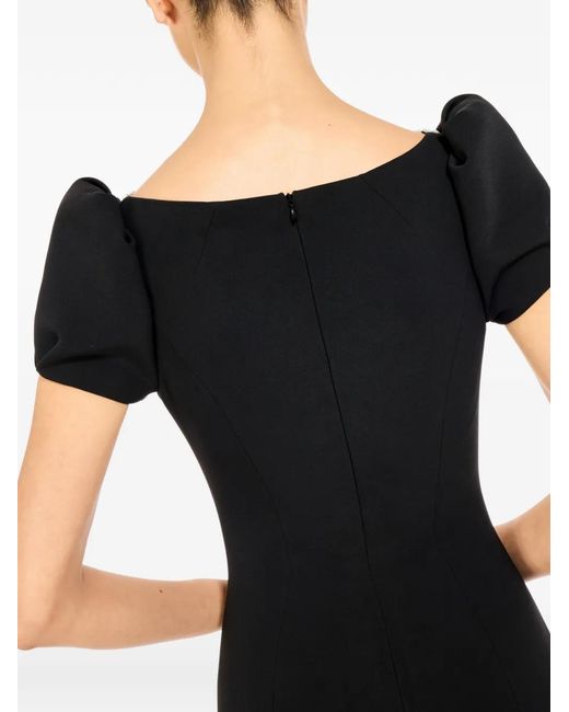 Jenny Packham Black Vienna Embellished Puff-Sleeve Midi Dress