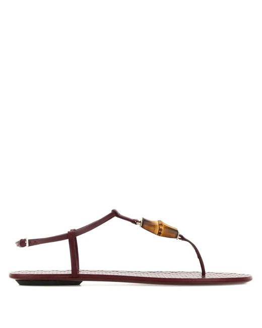 Gucci Brown Bamboo-Detail Leather Flat Sandals