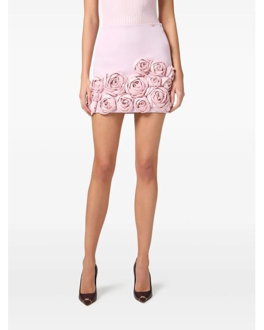 Elisabetta Franchi Midi-Rok Met Bloemdetail in het Pink