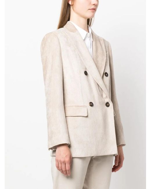 Brunello Cucinelli Natural Double-breasted Corduroy Blazer