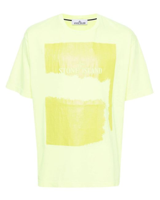 メンズ Stone Island Scratched Paint Two Tシャツ Yellow