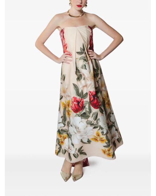 Lethicia Bronstein White Marigold Double-Print Strapless Maxi Dress