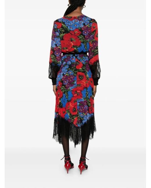 Nissa フローラル レースドレス Red