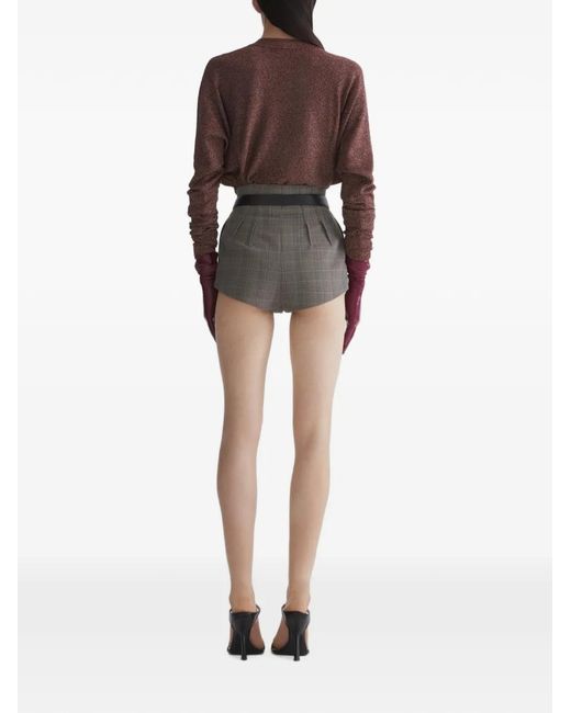 Mugler Black Pleated Check Shorts
