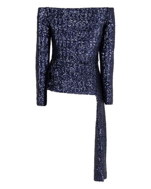 Roland Mouret Blue Sequin-Embellished Off-Shoulder Top