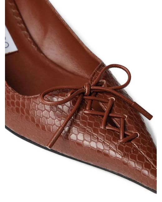 Jimmy Choo Brown 50Mm Scarlett Lace-Up Snakeskin-Effect Pumps