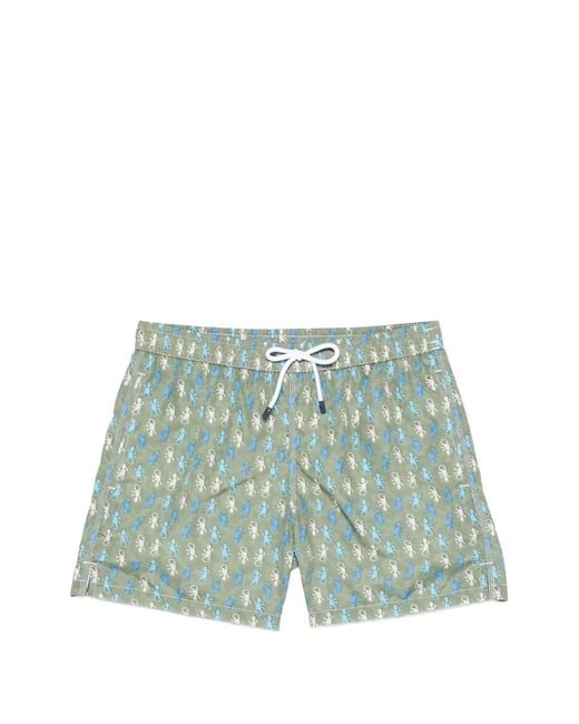 Fedeli Green Lizard Print Swim Shorts for men