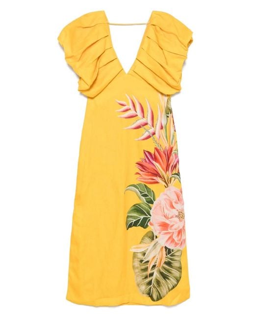 Farm Rio Yellow Spring Awakening Pure Linen Dress