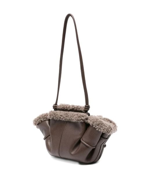 Hereu Black Leather Shearling Tote Bag