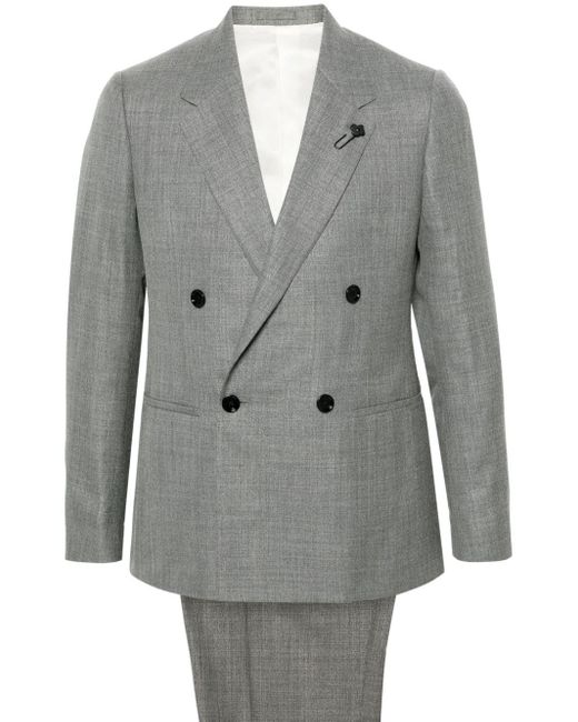 Lardini Gray Double-breasted Wool-blend Suit for men