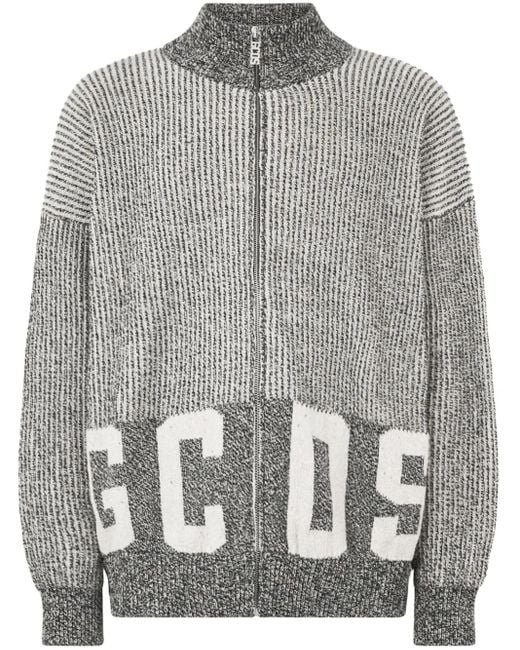 Gcds Gray Logo Cardigan for men