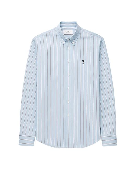 AMI Blue Ami De Coeur Striped Shirt for men