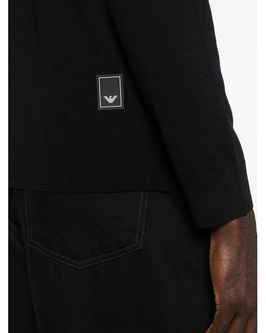 Emporio Armani Black Zip-Up Virgin-Wool Sweater for men