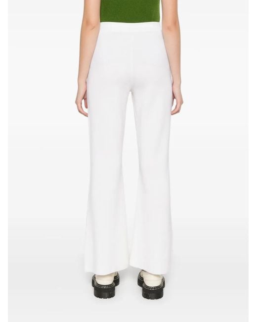 Charlott White Knitted Wool Flared Trousers