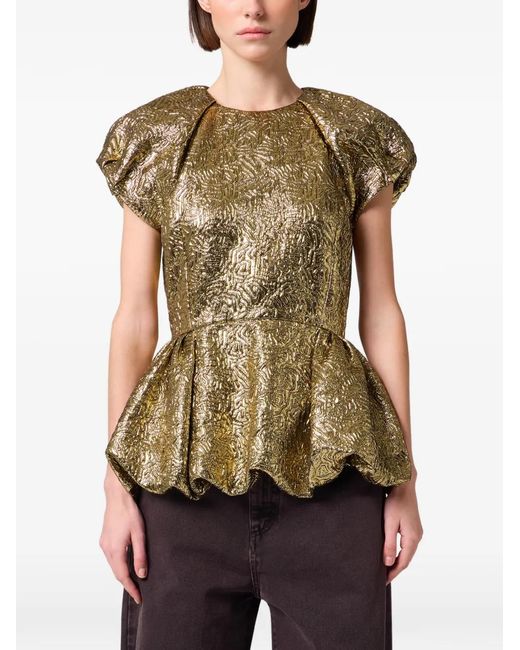MSGM Green Jacquard-Effect Peplum Top