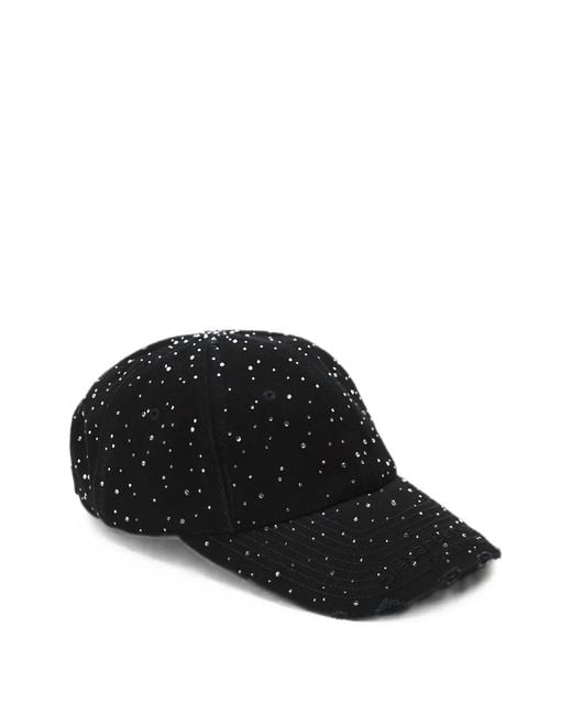 Alexander Wang Black Crystal-Embellished Distressed Baseball Cap