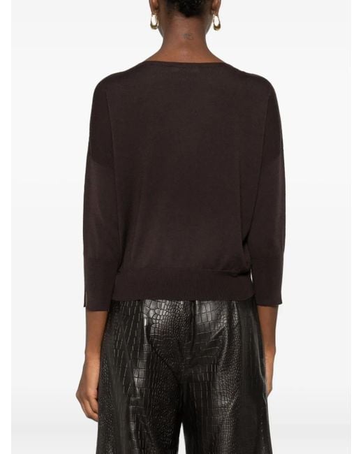 Incotex Trui Met Cropped Mouwen En Boothals in het Black