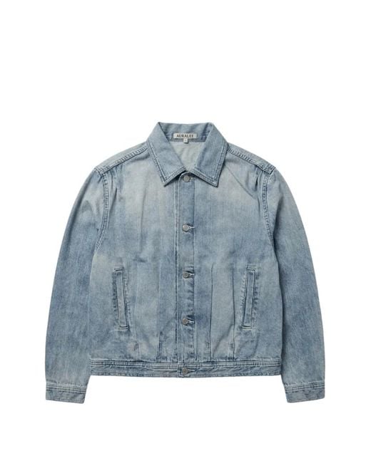 Auralee Blue Faded-Effect Button-Up Denim Jacket for men