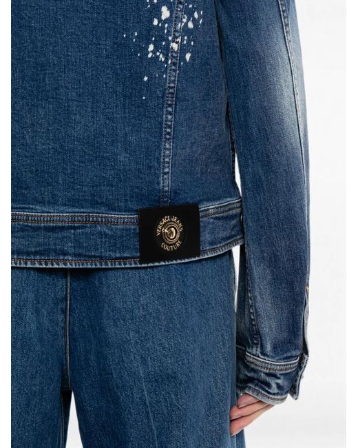 Versace Jeans Couture Blue Paint-Splatter Faded Denim Jacket for men