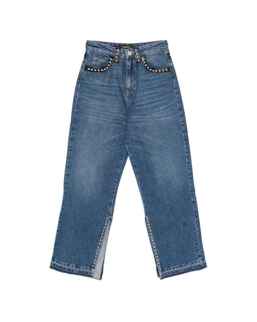 Pinko Blue Stud-Embellished Side-Slit Jeans
