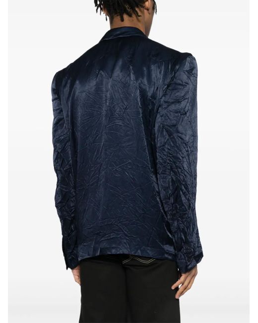 Balenciaga Blue Crinkle-Effect Double-Breasted Blazer for men