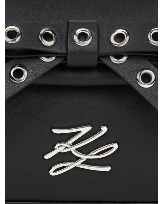 Karl Lagerfeld Black K/Autograph Eyelet-Embellished Bow Top Handle Bag