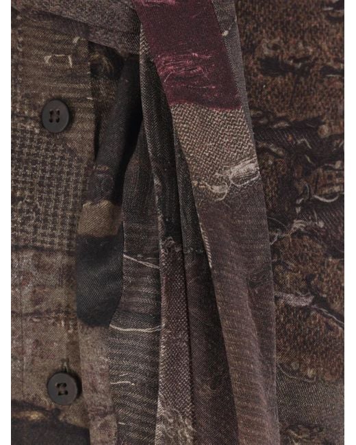 Ziggy Chen Brown Patchwork-Print Tie-Neck Shirt