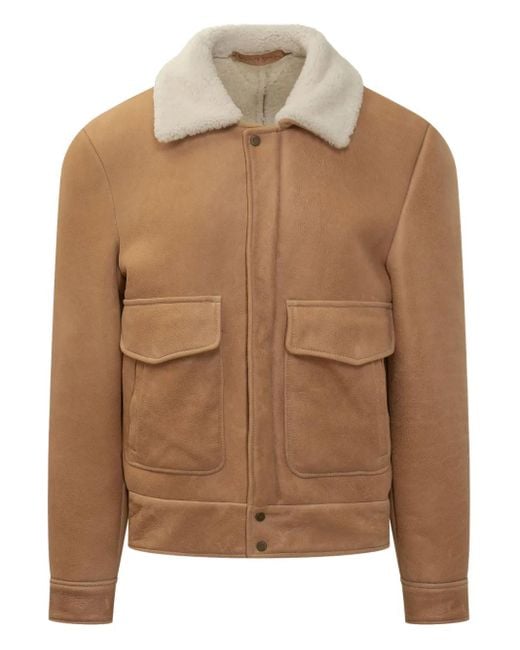 Salvatore Santoro Brown Shearling Collar Leather Jacket for men
