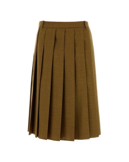 Prada Green Pleated Midi Skirt