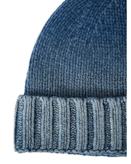 Stone Island Blue Ribbed Logo-Patch Beanie Hat for men