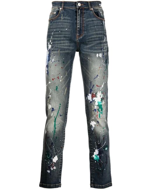 God's Masterful Children Blue Artist Hand-Painted Jeans for men