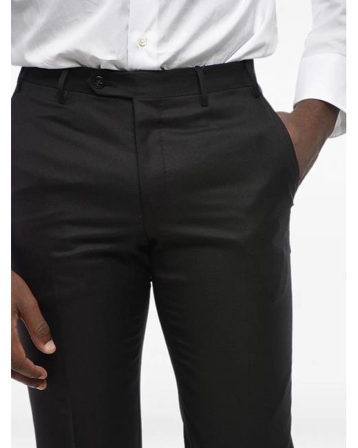 Corneliani Black Flat-Front Virgin Wool Trousers for men