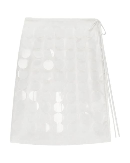 MSGM White Circle-Appliqué Wrap Mini Skirt