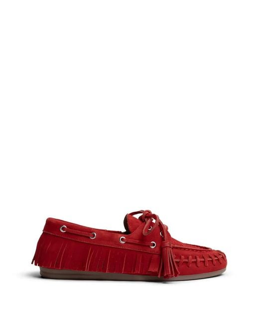 POSA Red Fringe-Trim Tassel Loafers