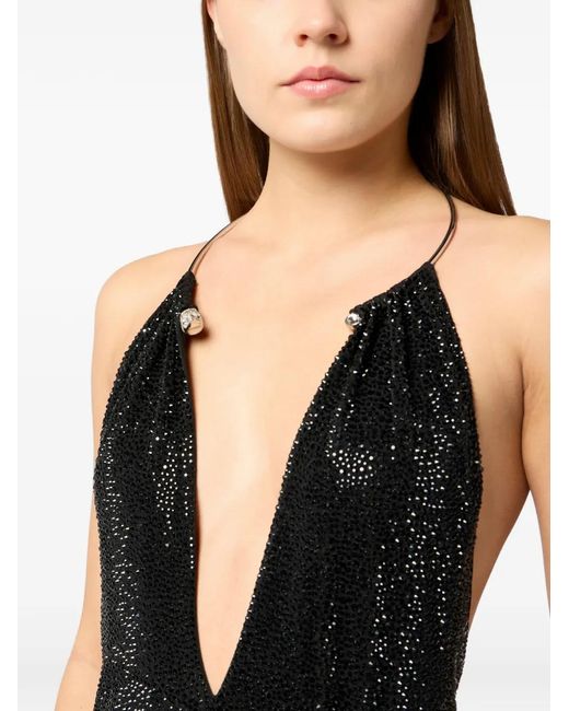Philipp Plein Black Mini Dress Piercing Strass