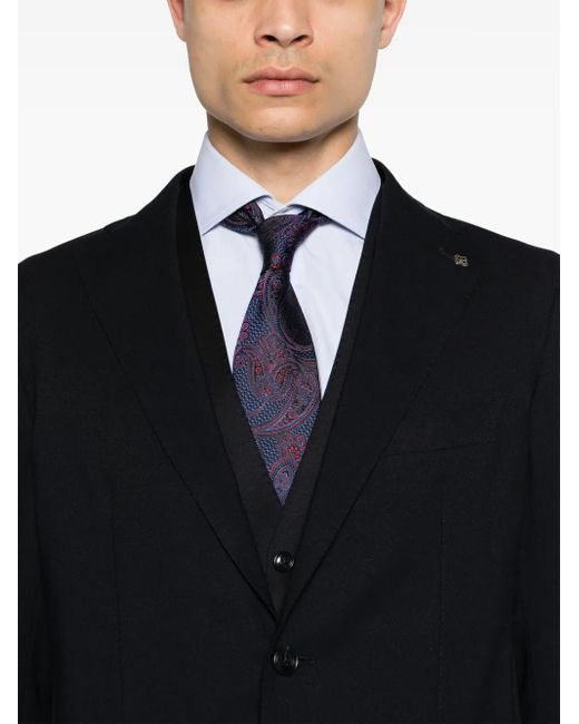 Tagliatore Blue Notched-Lapels Single-Breasted Blazer for men