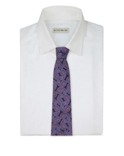 Etro Purple Paisley-Pattern Jacquard Tie for men