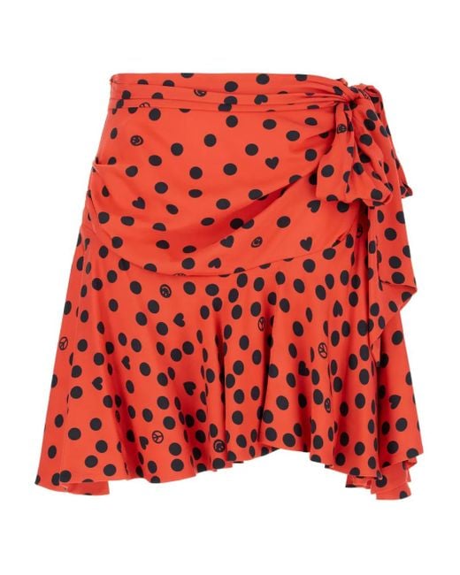 Moschino Red Polka-Dot Ruffle-Hem Mini Skirt