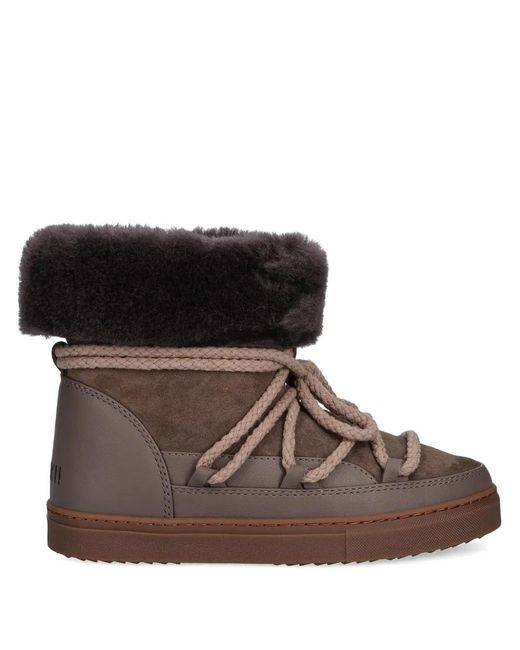 Inuikii Brown Fleece-Trim Lace-Up Boots