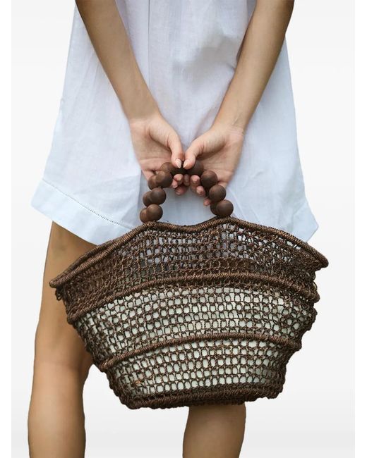 Poolside Pink Comporta Beaded-Handle Tote Bag
